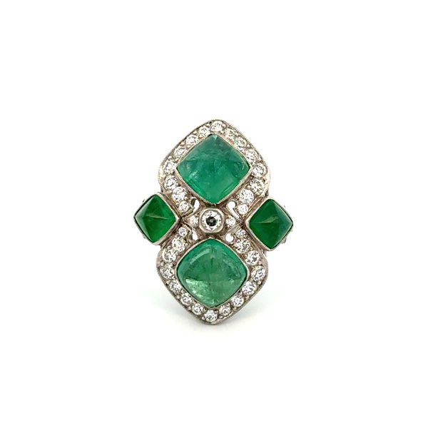 Closeup photo of Platinum 7.80tcw Sugarloaf Emerald & .91tcw OEC Diamond Dome Ring 9.2g, s7.25