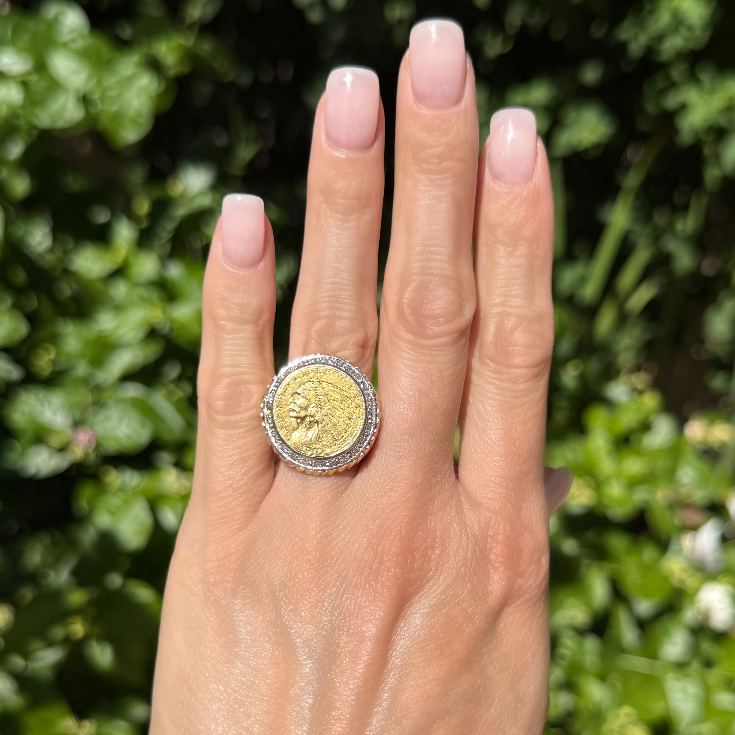 14K & 22K 1910 Indian Head $2.5 Gold Coin & .70tcw Diamond Bezel Ring 15.5g, s8 14K & 22K 1910 Indian Head $2.5 Gold Coin & .70tcw Diamond Bezel Ring 15.5g, s8