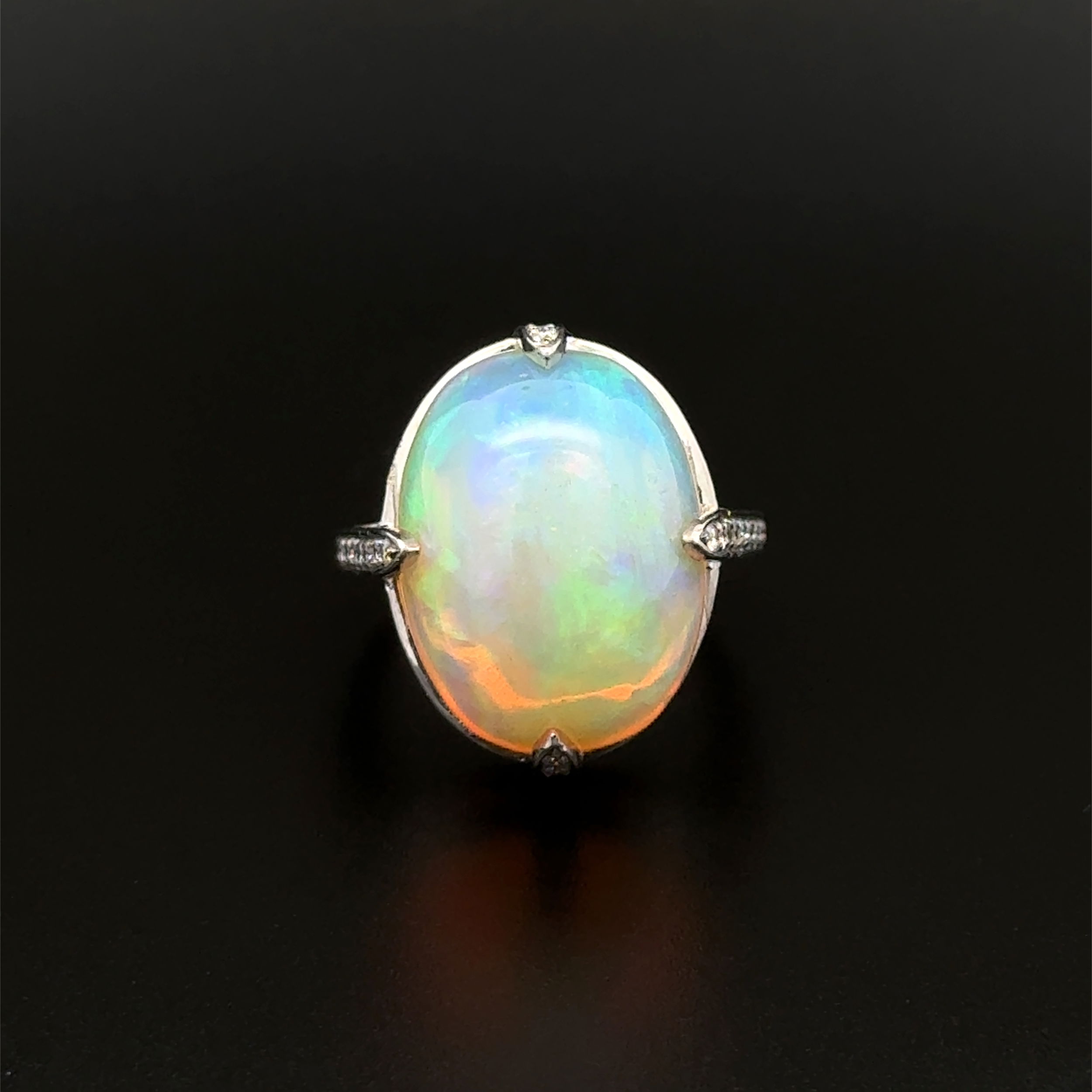 Platinum 14.72ct Crystal Opal & 1.40tcw RBC Diamond Ring 11.3g, s6.25
