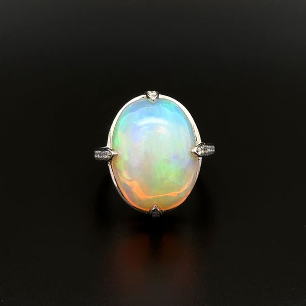 Closeup photo of Platinum 14.72ct Crystal Opal & 1.40tcw RBC Diamond Ring 11.3g, s6.25