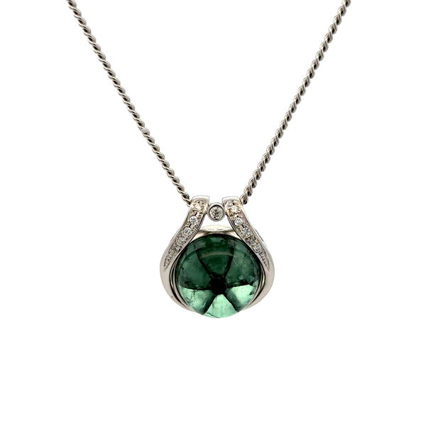 Closeup photo of Platinum 11.08ct Rare Trapiche Columbian Emerald & .15tcw Diamond Necklace 14.1g, 16"