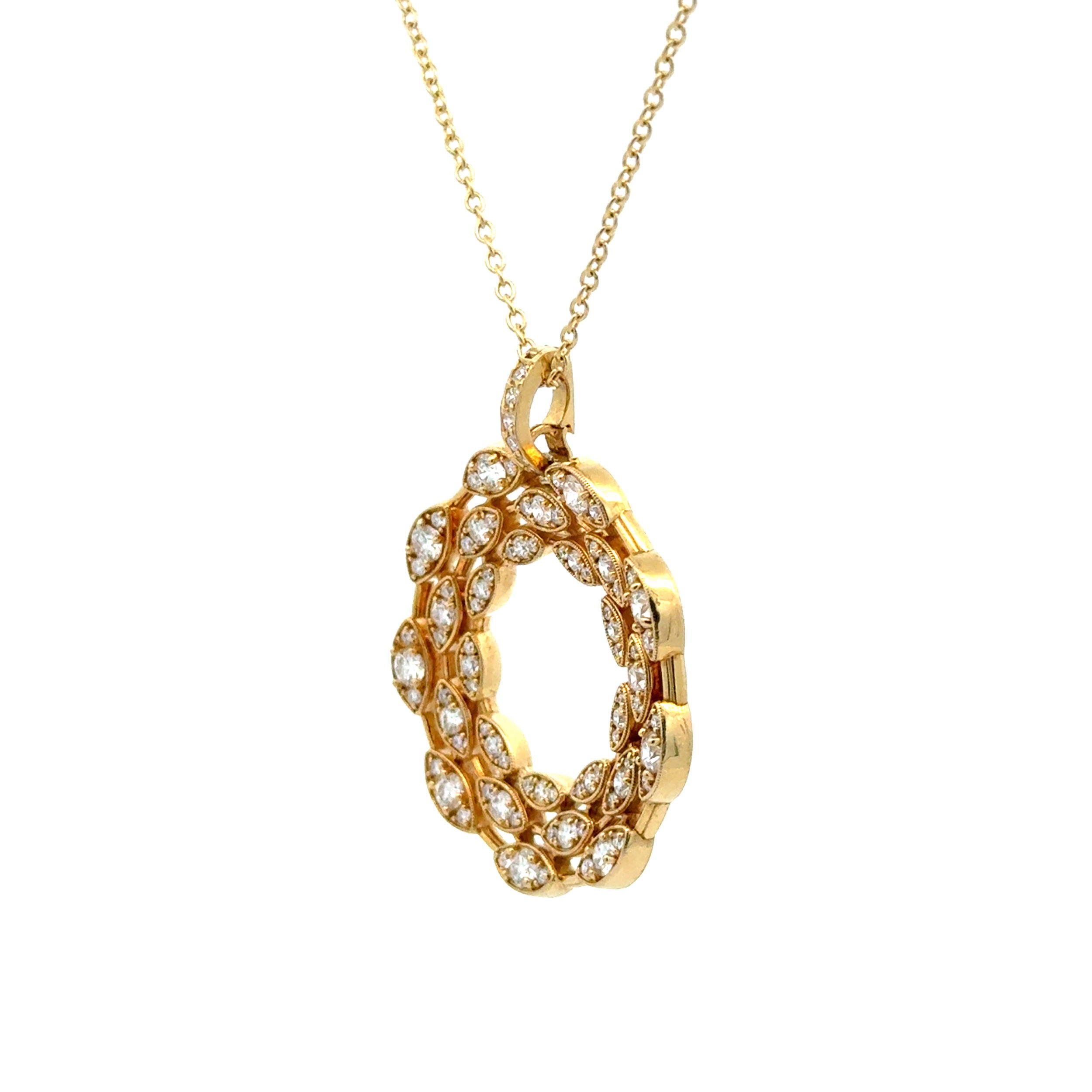18K & 14K YG 2.65tcw RBC Diamond Triple Scalloped Circle Pendant Necklace 15.6g, 18K & 14K YG 2.65tcw RBC Diamond Triple Scalloped Circle Pendant Necklace 15.6g,
