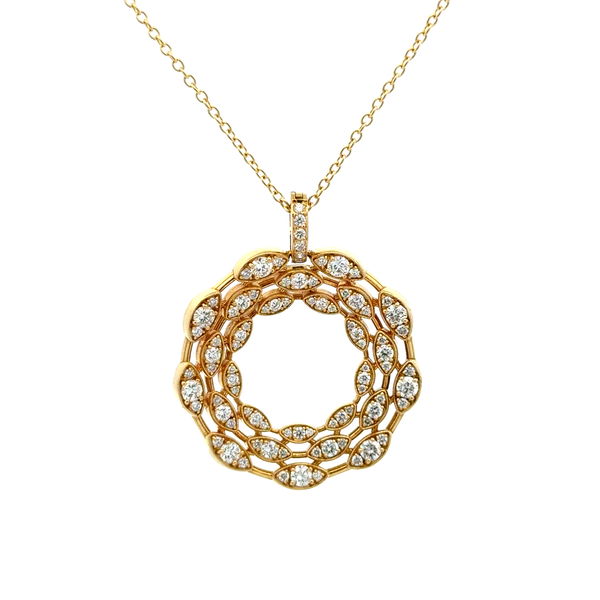 Closeup photo of 18K & 14K YG 2.65tcw RBC Diamond Triple Scalloped Circle Pendant Necklace 15.6g,