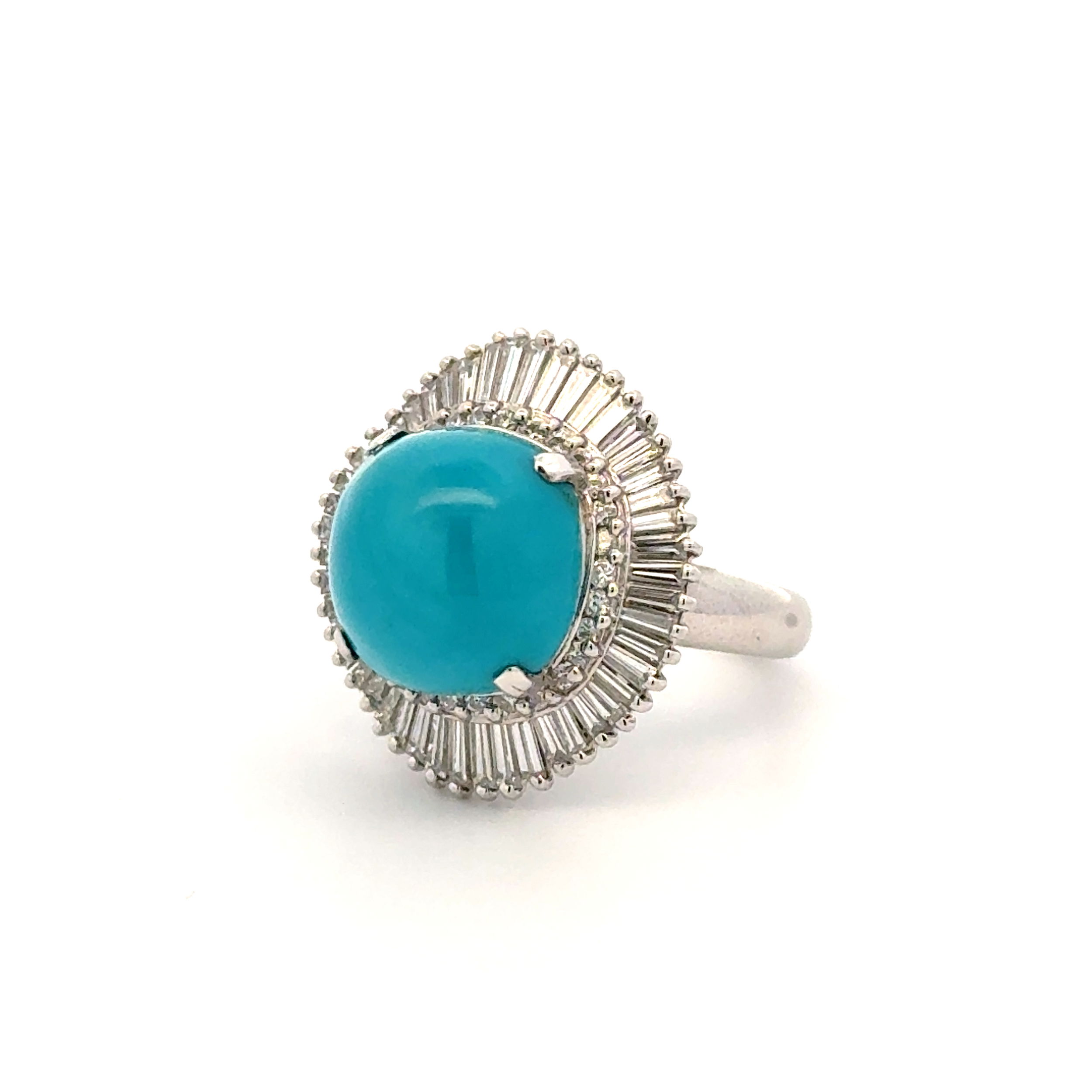 Platinu, 7.50ct Cabochon Turquoise & 1.57tcw Baguette & RBC Diamond Ring 14.0g, s6.5 Platinu, 7.50ct Cabochon Turquoise & 1.57tcw Baguette & RBC Diamond Ring 14.0g, s6.5