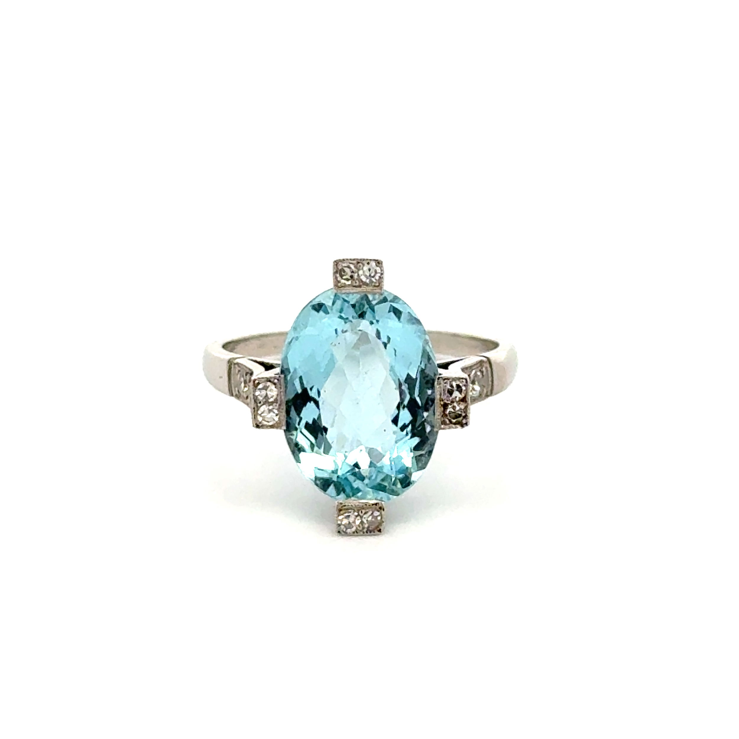Platinum Art Deco 5.70ct Aquamarine & .34tcw Diamond Ring 5.2g, s6.75 Platinum Art Deco 5.70ct Aquamarine & .34tcw Diamond Ring 5.2g, s6.75