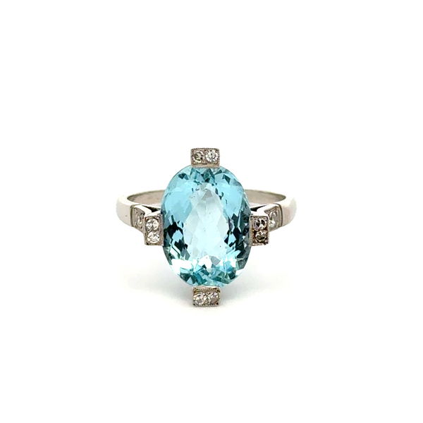Closeup photo of Platinum Art Deco 5.70ct Aquamarine & .34tcw Diamond Ring 5.2g, s6.75