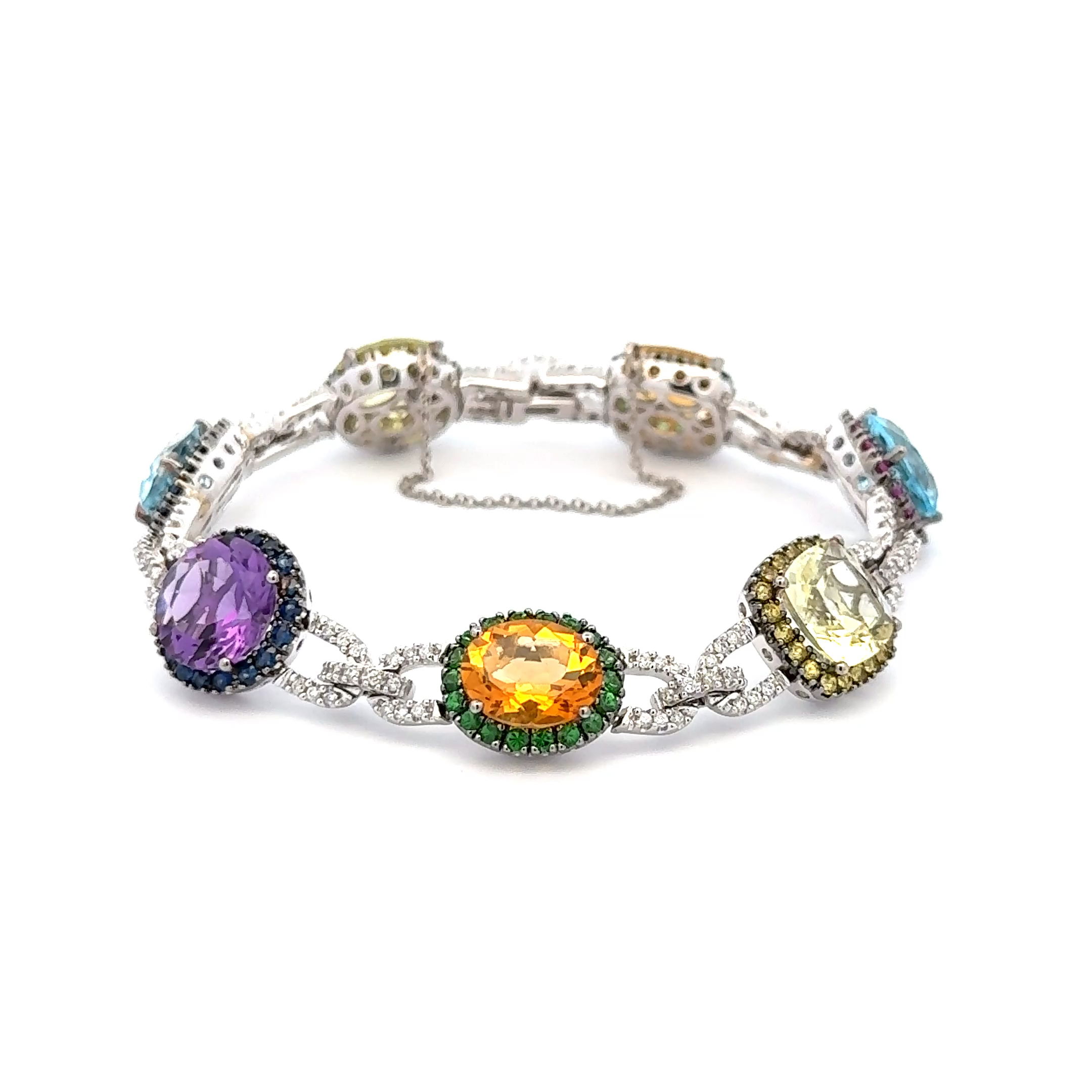 14K WG Topaz, Citrine, Amethystm, Sapphire & 1.25tcw Diamond Station Bracelet 25.9g, s6.5" 14K WG Topaz, Citrine, Amethystm, Sapphire & 1.25tcw Diamond Station Bracelet 25.9g, s6.5"