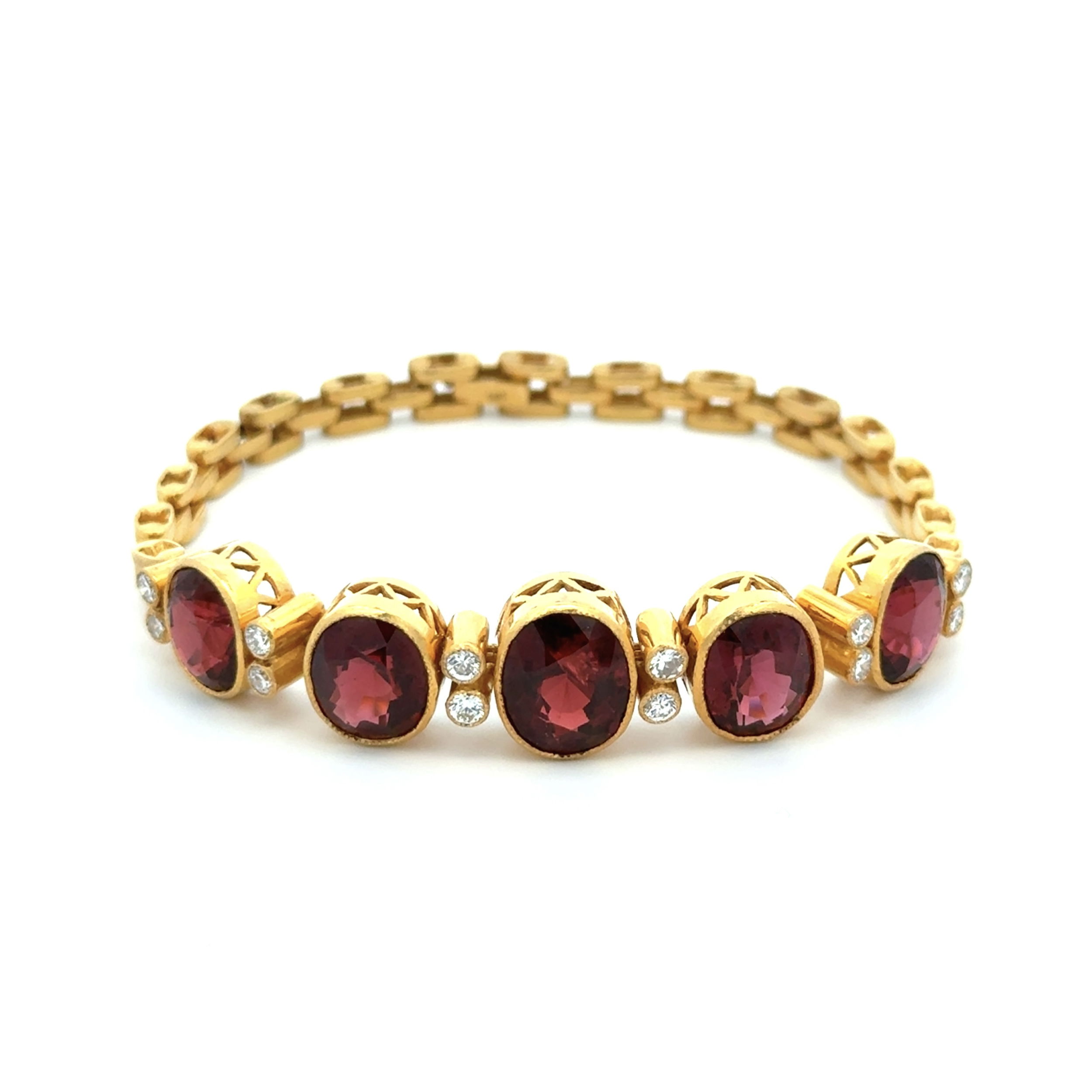 18K & 14K YG 22.00tcw Red Garnet & .76tcw Diamond Bracelet 22.2g, 18K & 14K YG 22.00tcw Red Garnet & .76tcw Diamond Bracelet 22.2g,