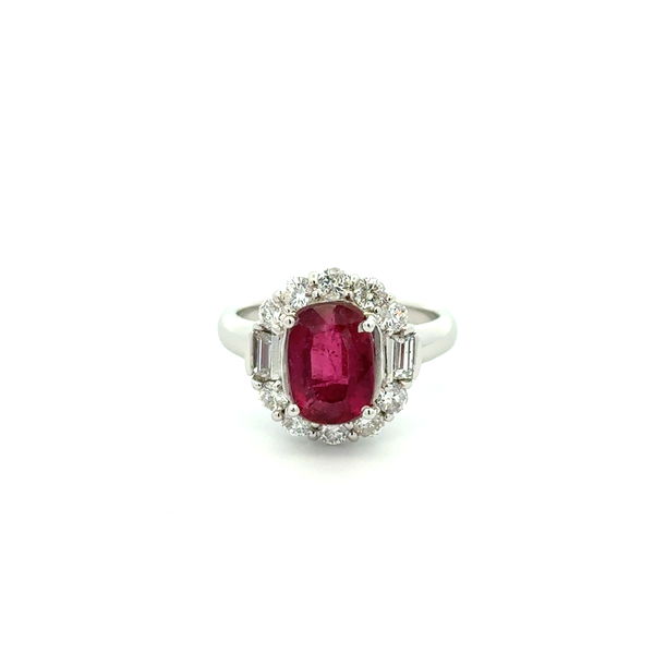 Closeup photo of Platinum 2.09ct Rubellite Tourmaline & .90tcw Baguette & RBC Diamond Ring 8.1g, s6.25