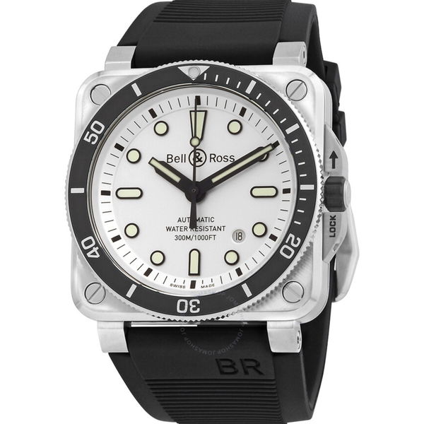 Closeup photo of Bell & Ross BR 03-92-D 42mm Diver Automatic Rubber Strap, Box and Tools S09364