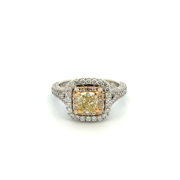Closeup photo of 14K WG & 18K YG NEIL LANE 1.07ct Fancy Light Yellow & 1.06tcw RBC Diamond Split Shank Ring 5.8g, s6