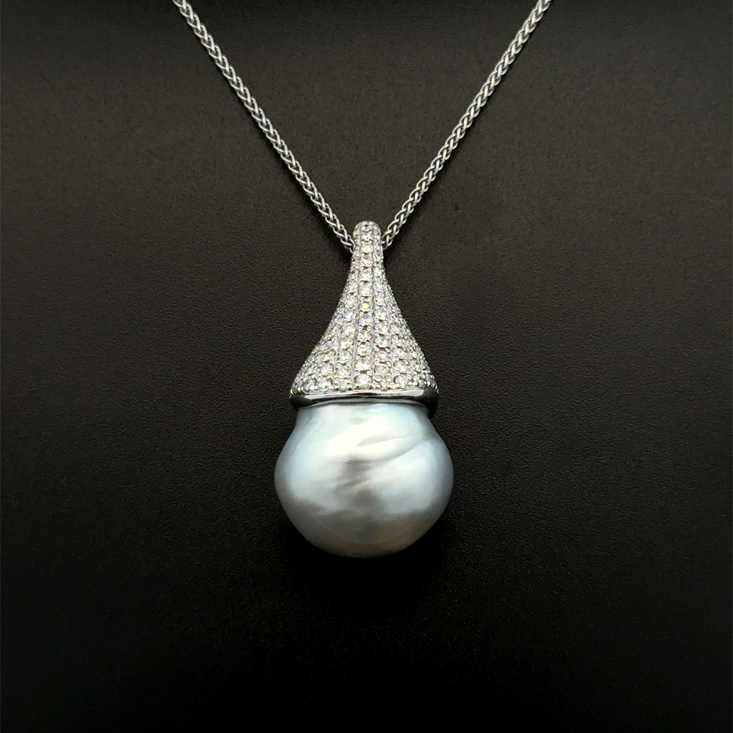 18K WG 18.25mm Baroque Pearl & 1.20tcw RBC Diamond Pave Drop Pendant Necklace 16.0g, 18" 18K WG 18.25mm Baroque Pearl & 1.20tcw RBC Diamond Pave Drop Pendant Necklace 16.0g, 18"
