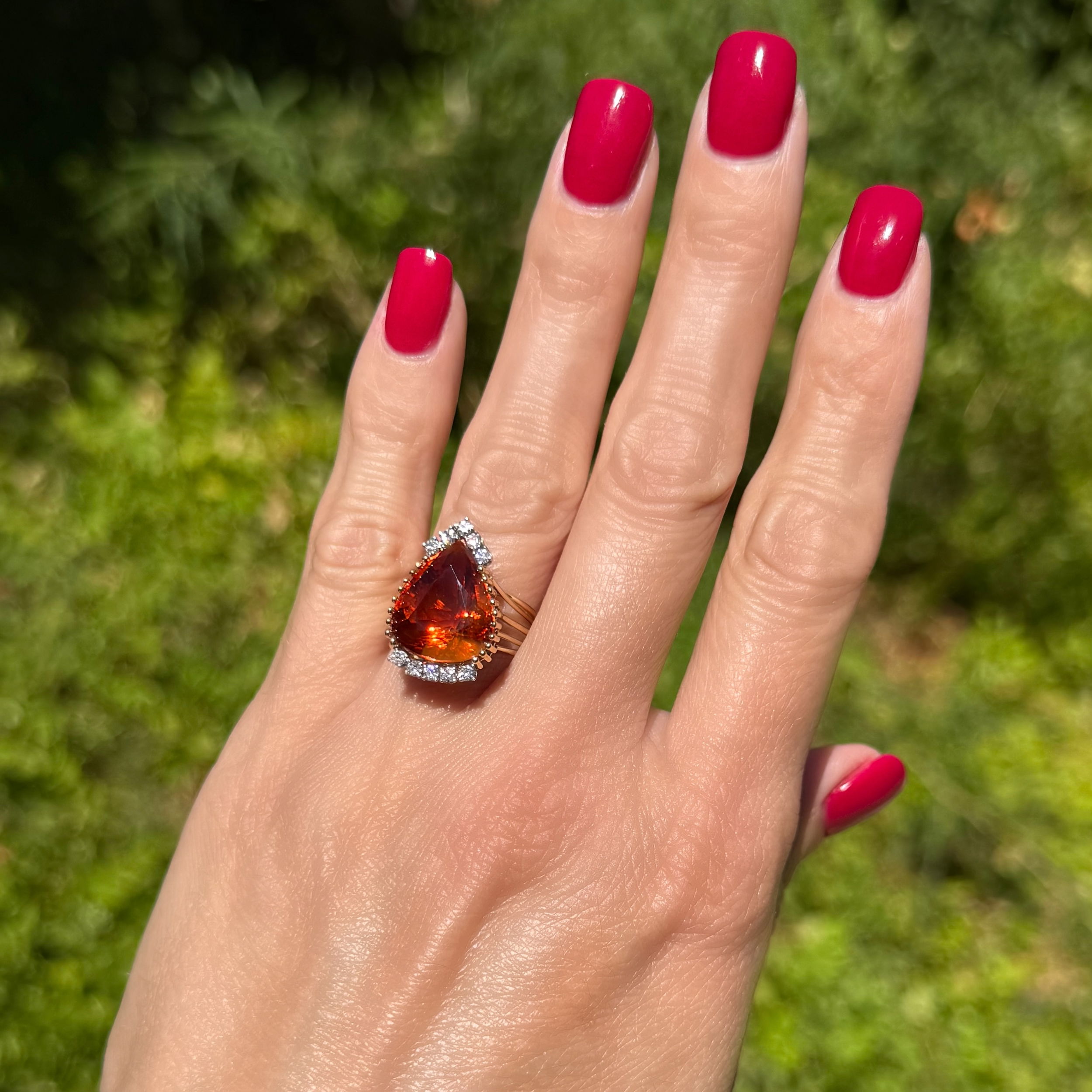 14K YG 8ct VIbrant Orange Pear Mexican Fire Opal & .30tcw RBC Diamond Ring 6.6g, s6 14K YG 8ct VIbrant Orange Pear Mexican Fire Opal & .30tcw RBC Diamond Ring 6.6g, s6