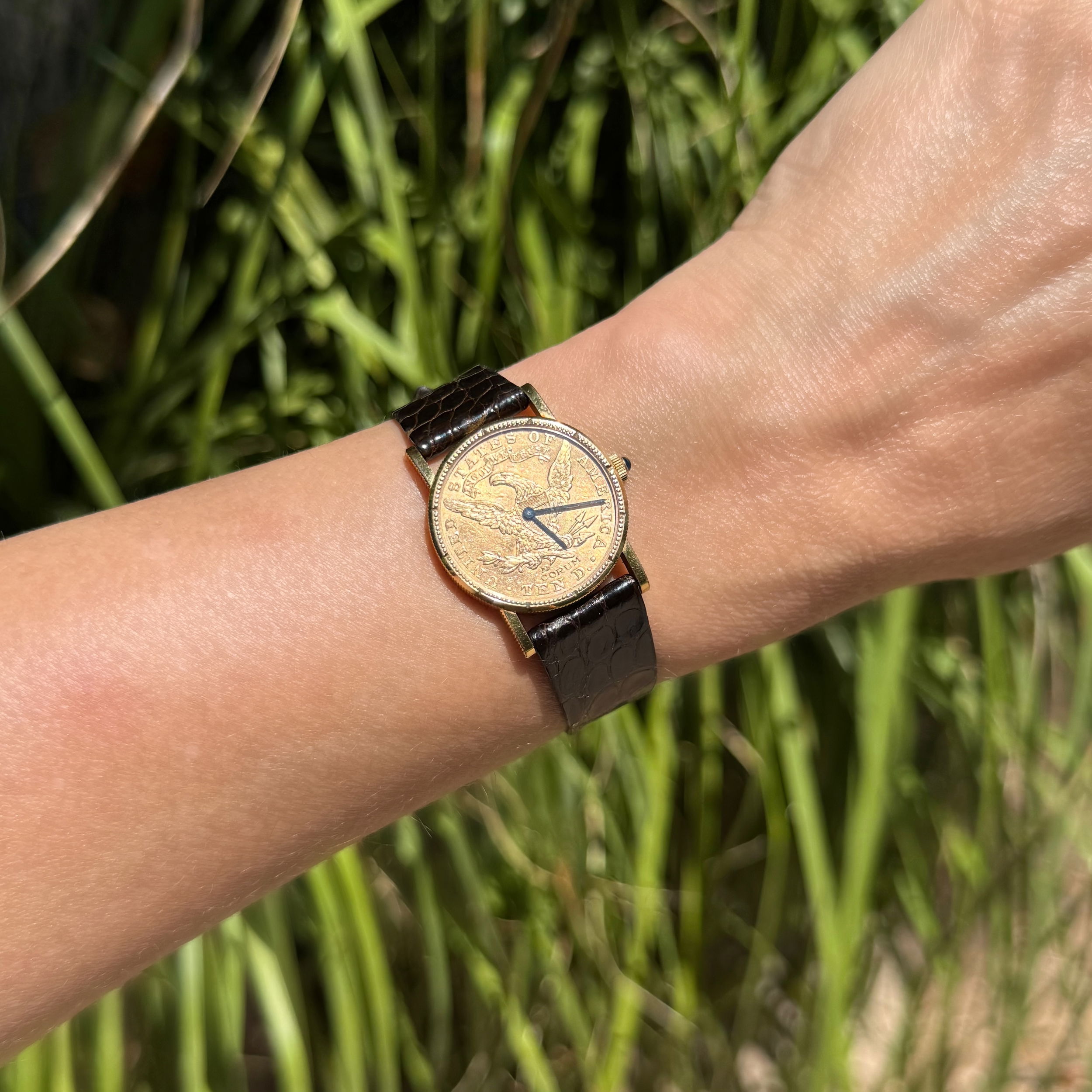 18K YG & 22K CORUM $10 1892 Coin Watch Manuel Wind Leather Strap 18K YG & 22K CORUM $10 1892 Coin Watch Manuel Wind Leather Strap