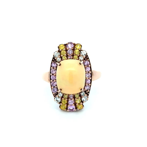 Closeup photo of 10K RG 3ct Opal & 1.20tcw Pink, Yellow Blue Sapphire Ring 5.0g, s10