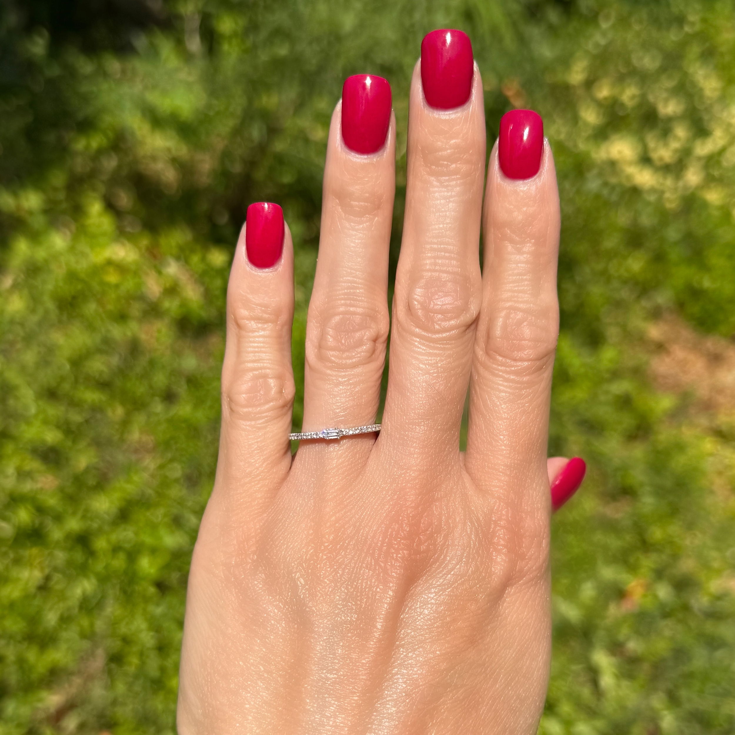 14K WG .07ct Baguette & .08tcw RBC Diamond Thin Band Ring 1.7g, s6.5