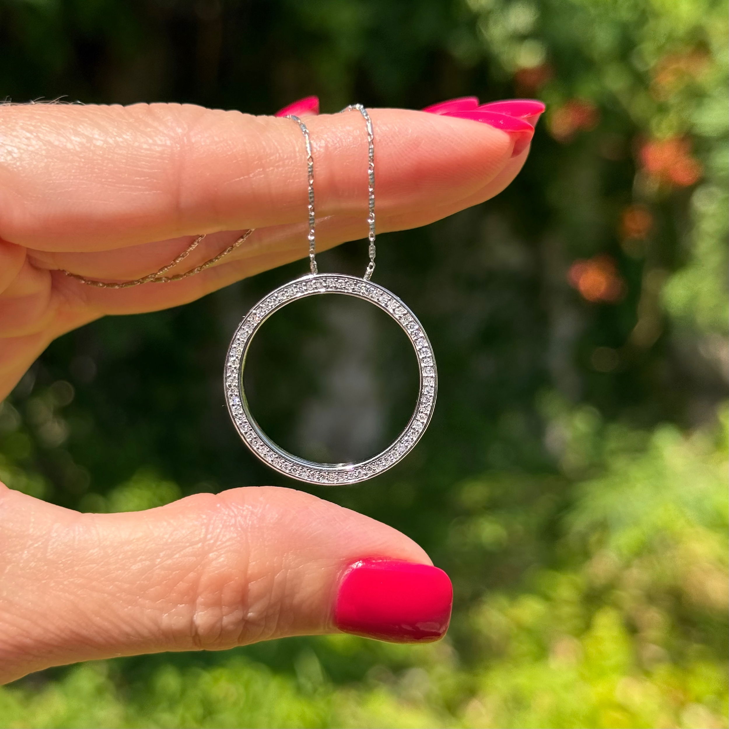 14K WG EFFY 1.00tcw RBC Diamond Open Circle Pendant Necklace 6.7g, 20"