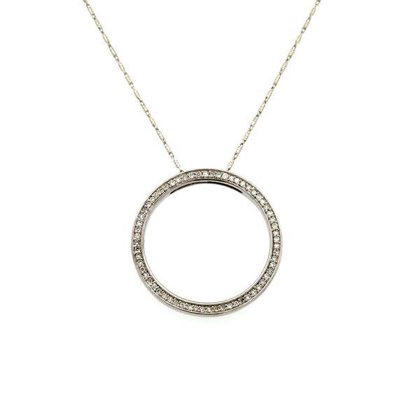 Closeup photo of 14K WG EFFY 1.00tcw RBC Diamond Open Circle Pendant Necklace 6.7g, 20"