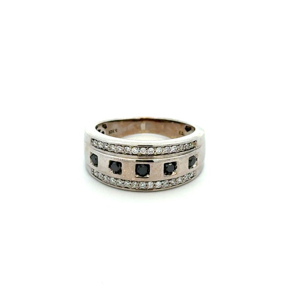 Closeup photo of 10K WG .50tcw Black Diamond & .30tcw RBC Diamond 10mm Band Ring 7.1g, s8.75