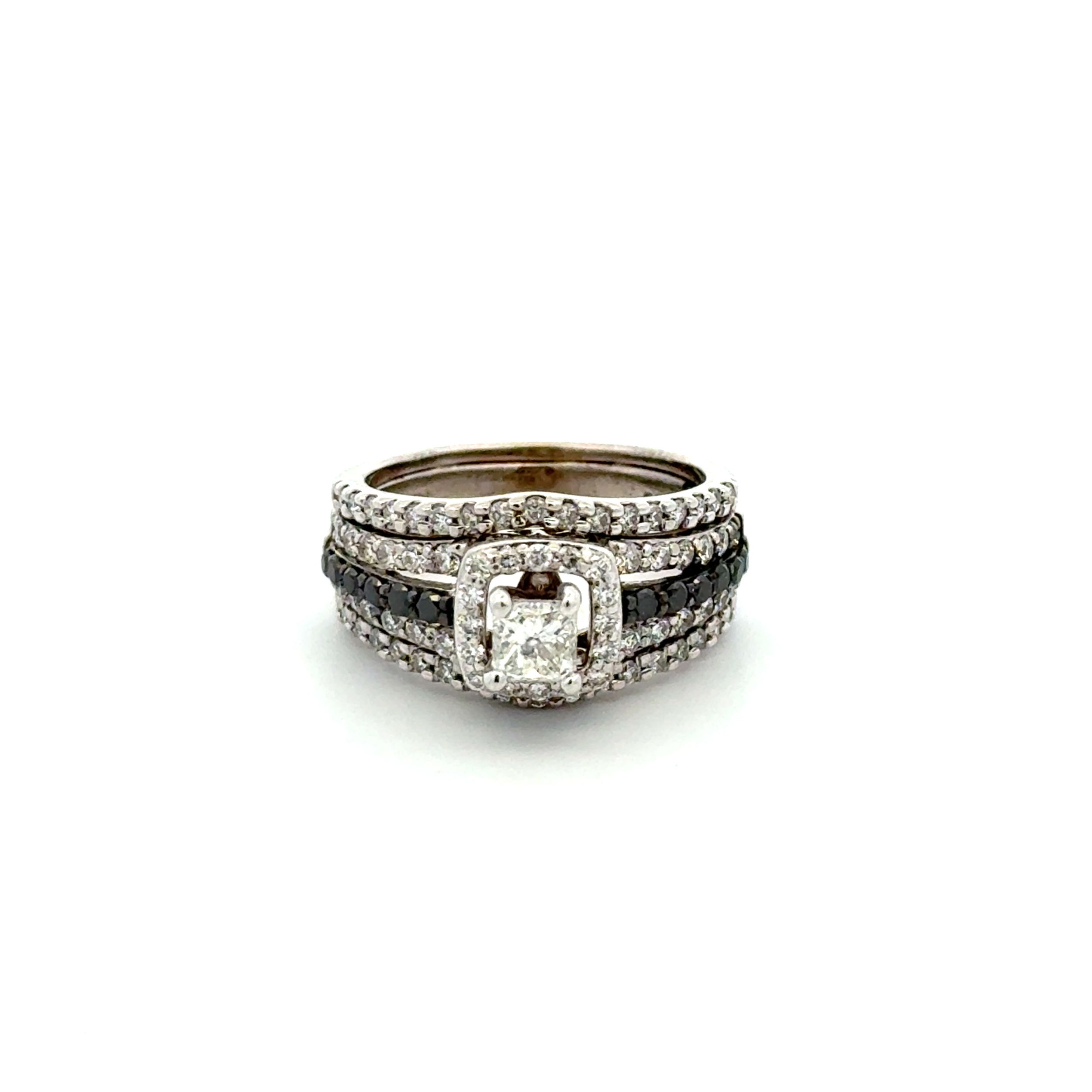 14K WG .50ct Princess Diamond, .30tcw Black Diamond & .42tcw RBC Diamond Wedding Ring 6.1g, s5