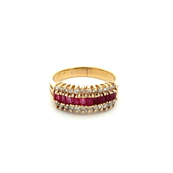 Closeup photo of 14K YG .60tcw Ruby & .36tcw RBC Diamond Band Ring 4.8g, s8.5