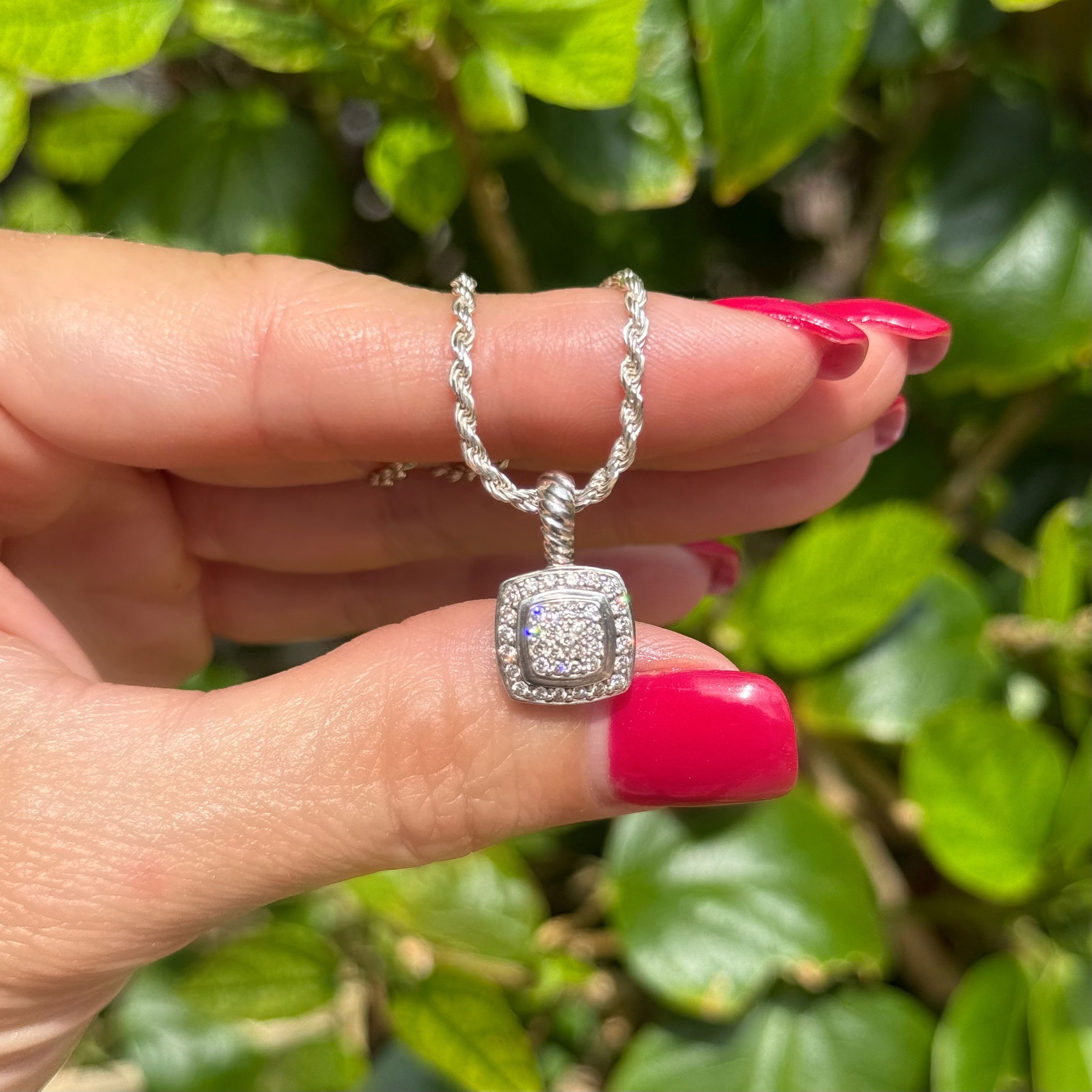 925 Sterling DAVID YURMAN Albion Pave .30tcw RBC Diamond 11.75mm Pendant on Rope Chain 10.5g, 22"