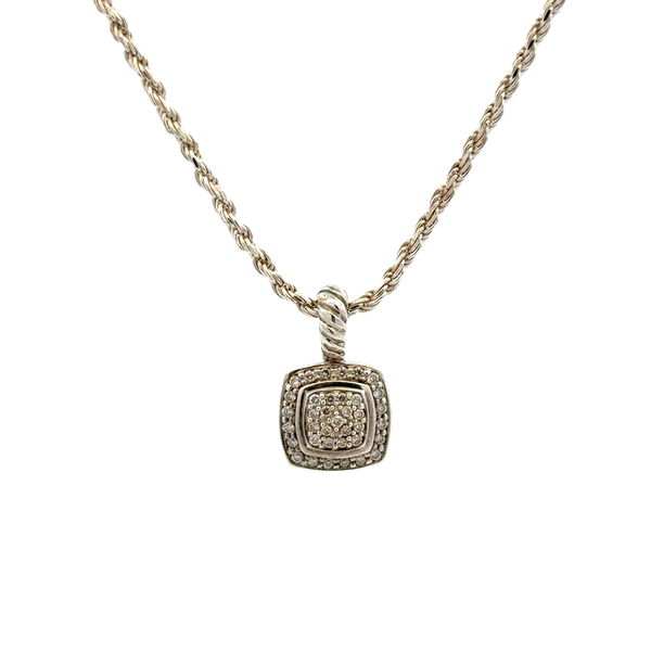 Closeup photo of 925 Sterling DAVID YURMAN Albion Pave .30tcw RBC Diamond 11.75mm Pendant on Rope Chain 10.5g, 22"