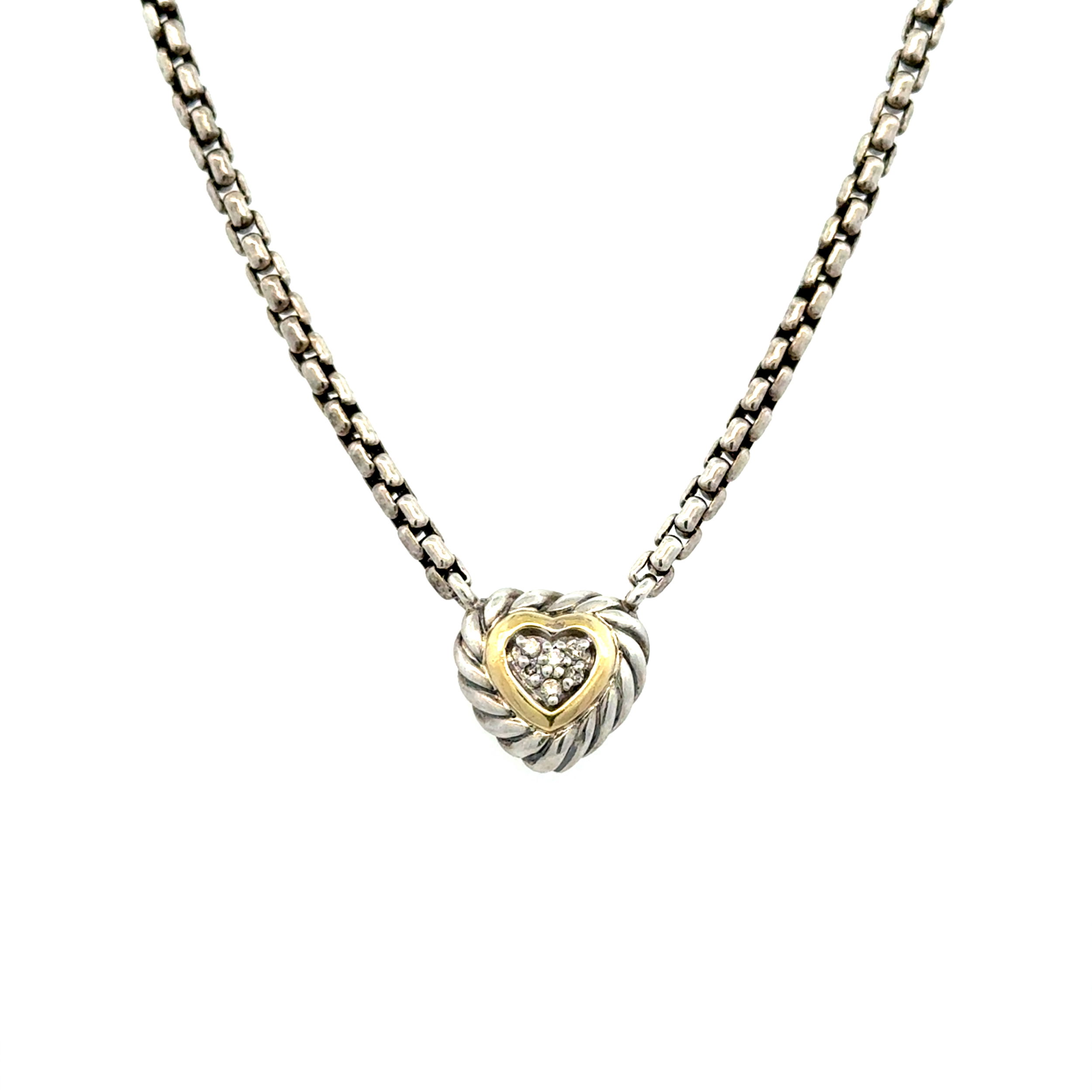 925 Sterling & 18K DAVID YURMAN Pave Heart .08tcw RBC Diamond 11.75mm Necklace 15.3g, 16" 925 Sterling & 18K DAVID YURMAN Pave Heart .08tcw RBC Diamond 11.75mm Necklace 15.3g, 16"