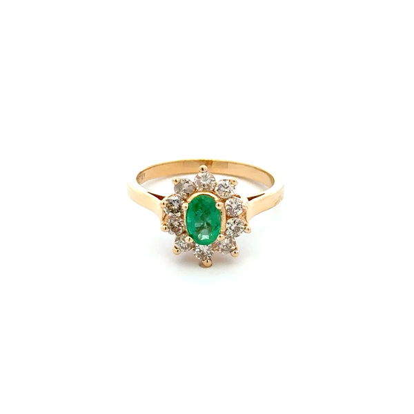 Closeup photo of 14K YG .50ct Oval Emerald & .40tcw RBC Diamond Ring 3.6g, s6.75
