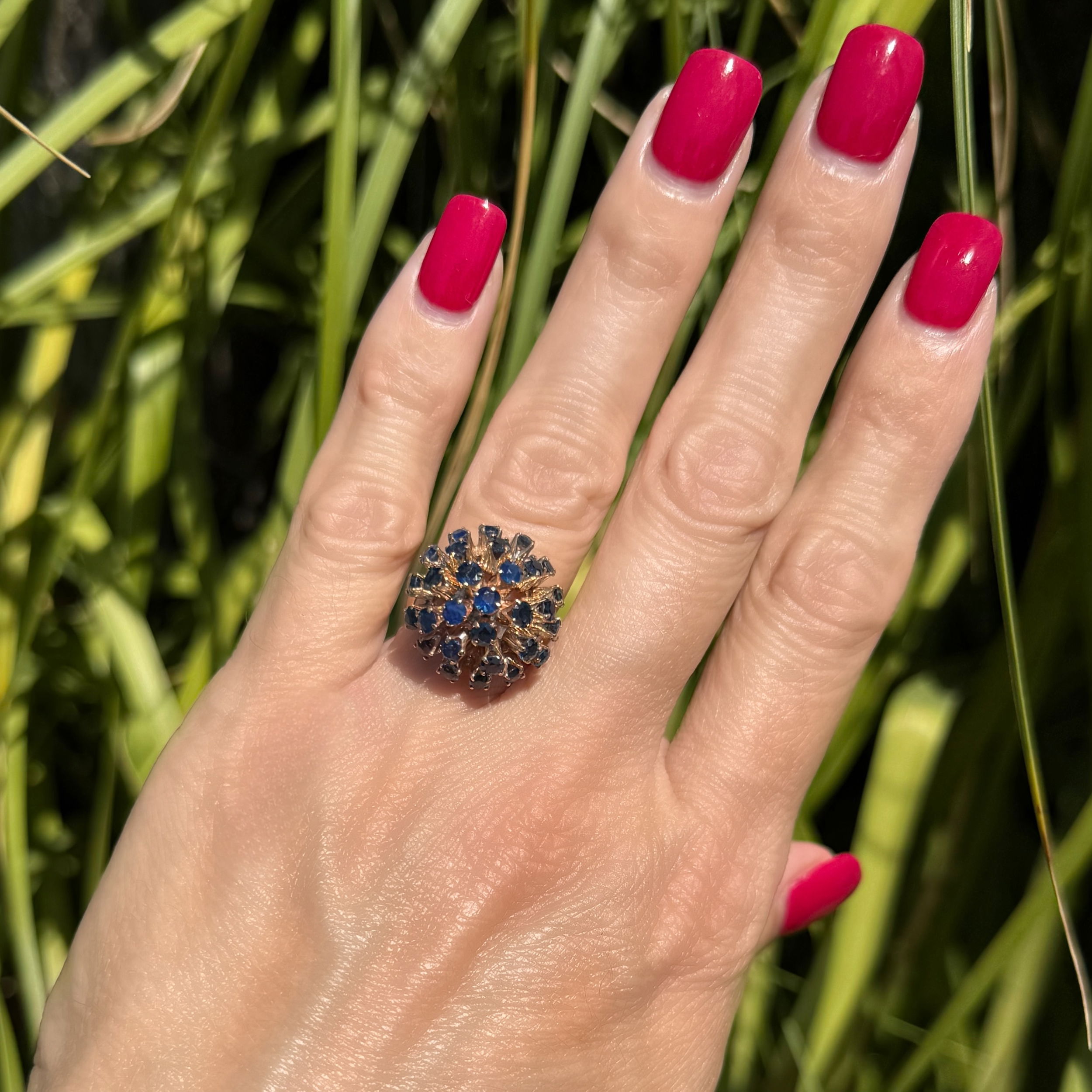 14K YG 1960's 3.00tcw Sapphire Dome Sputnik Ring 6.6g, s6.5