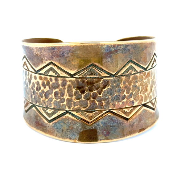 Closeup photo of Copper & Zinc Native Navajo Cuff Bracelet Bear & Arrow Stamped 55.5g