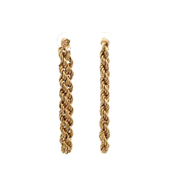 Closeup photo of 10K YG 4.5mm Rope Wrap Drop Earrings 2.3g, 1.75"