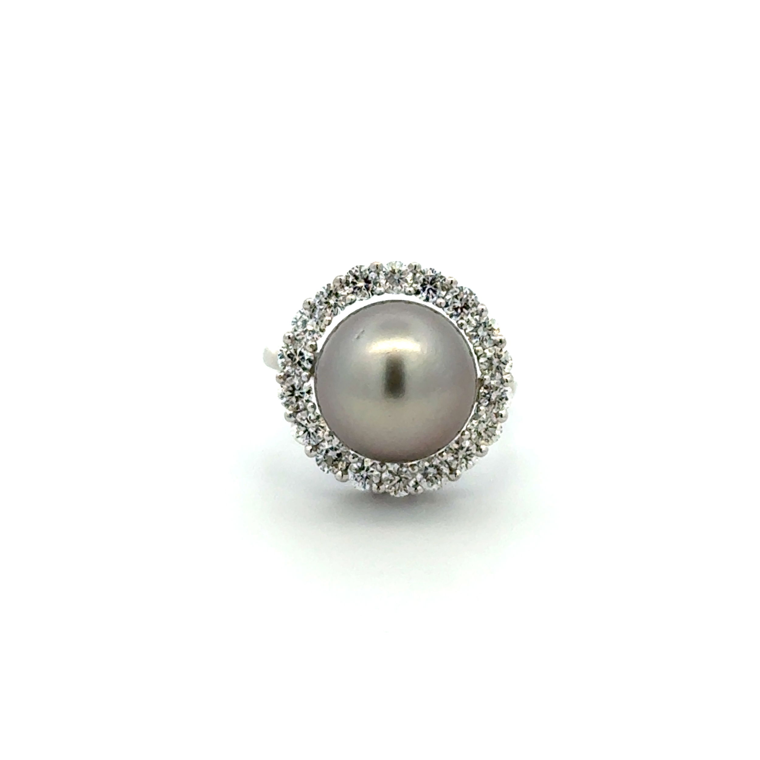 14K WG 11.40mm Tahitian Pearl & 1.25tcw RBC Diamond Halo Ring 6.6g, s6.25 14K WG 11.40mm Tahitian Pearl & 1.25tcw RBC Diamond Halo Ring 6.6g, s6.25