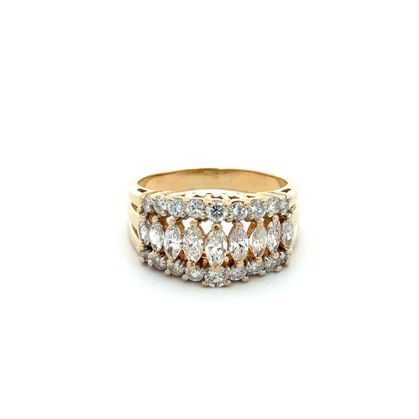 Closeup photo of 14K YG 2.30tcw Marquis & RBC Diamond Triple Row Band Ring 7.1g, 9.25