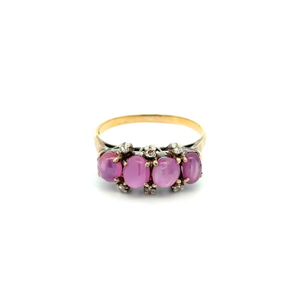 Closeup photo of Silver on 18K Vintage 3.00tcw 4 Star Ruby & .12tcw Diamond Ring 4.4g, s9.5