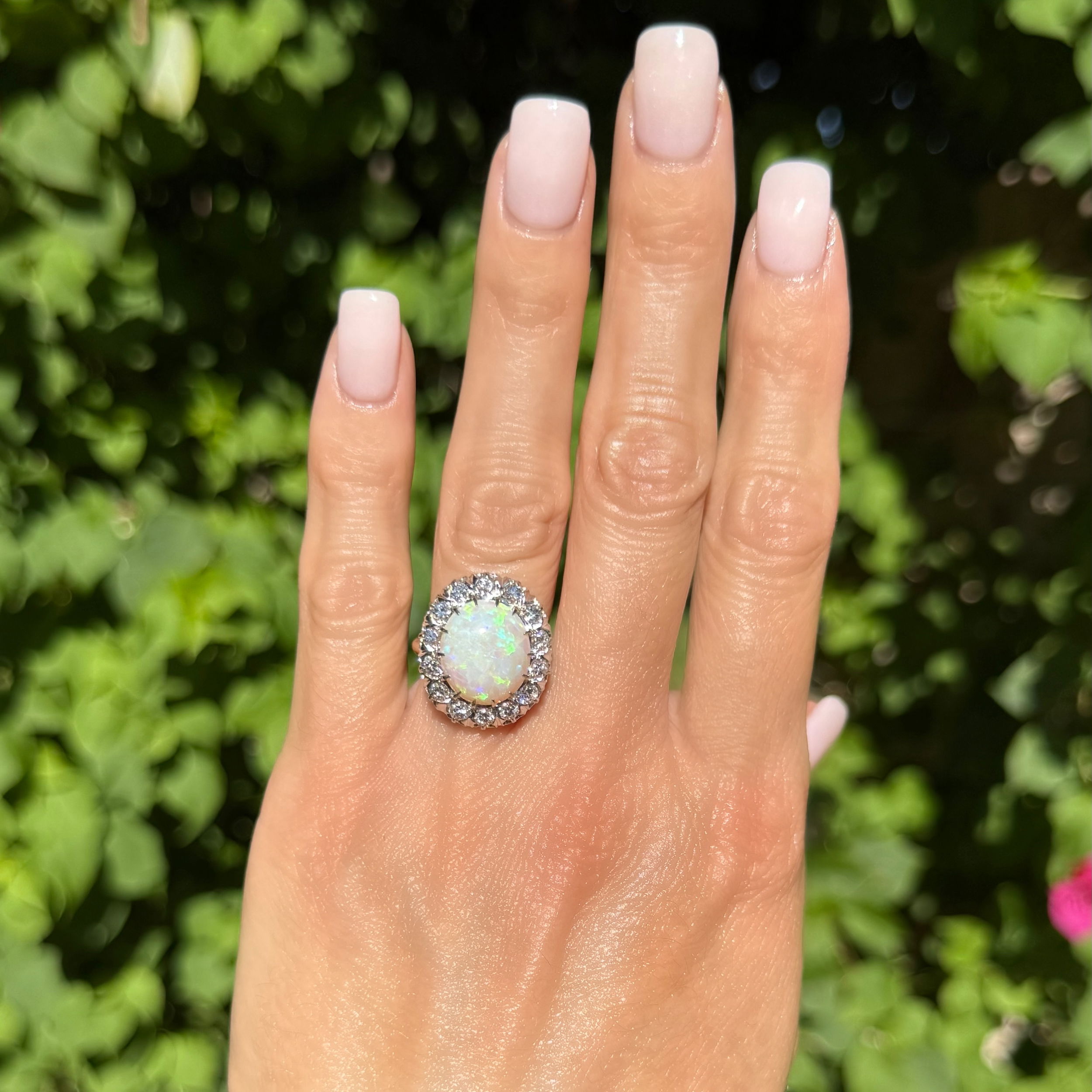 14K 2tone Vintage 5.50ct White Opal & 1.50tcw RBC Diamond Ring 7.6g, s6.25