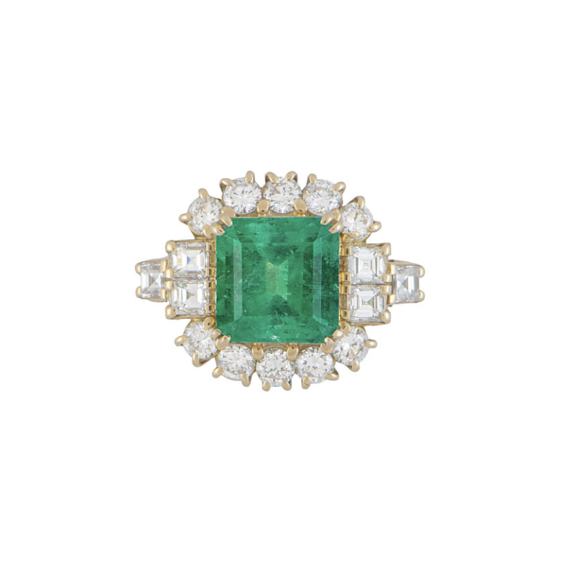 GIA# 2235682781 18K YG 5.03ct Columbian Square Emerald Cut Emerald GIA & 2.44tcw Carre & RBC Diamond Ring 12.6, s5.75