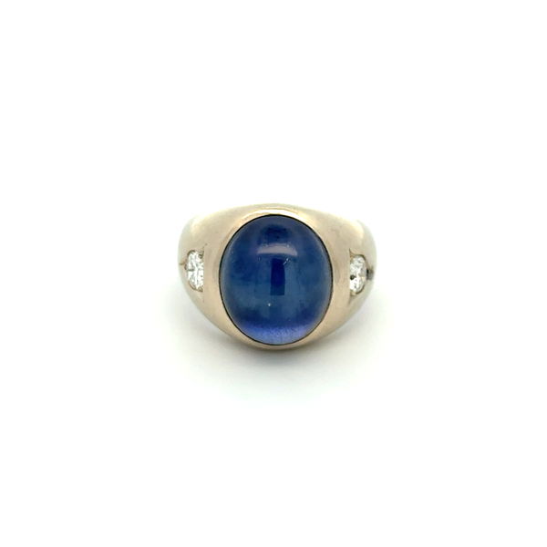 Closeup photo of 14K WG 8ct Lab Sapphire & .50tcw RBC Diamond Gents Ring 12.6g, s7
