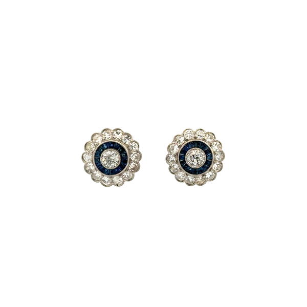 Closeup photo of Platinum .40tcw OEC Diamonds, ,46tcw Sapphire & .80tcw SC Diamond Stud Earrings 4.5g