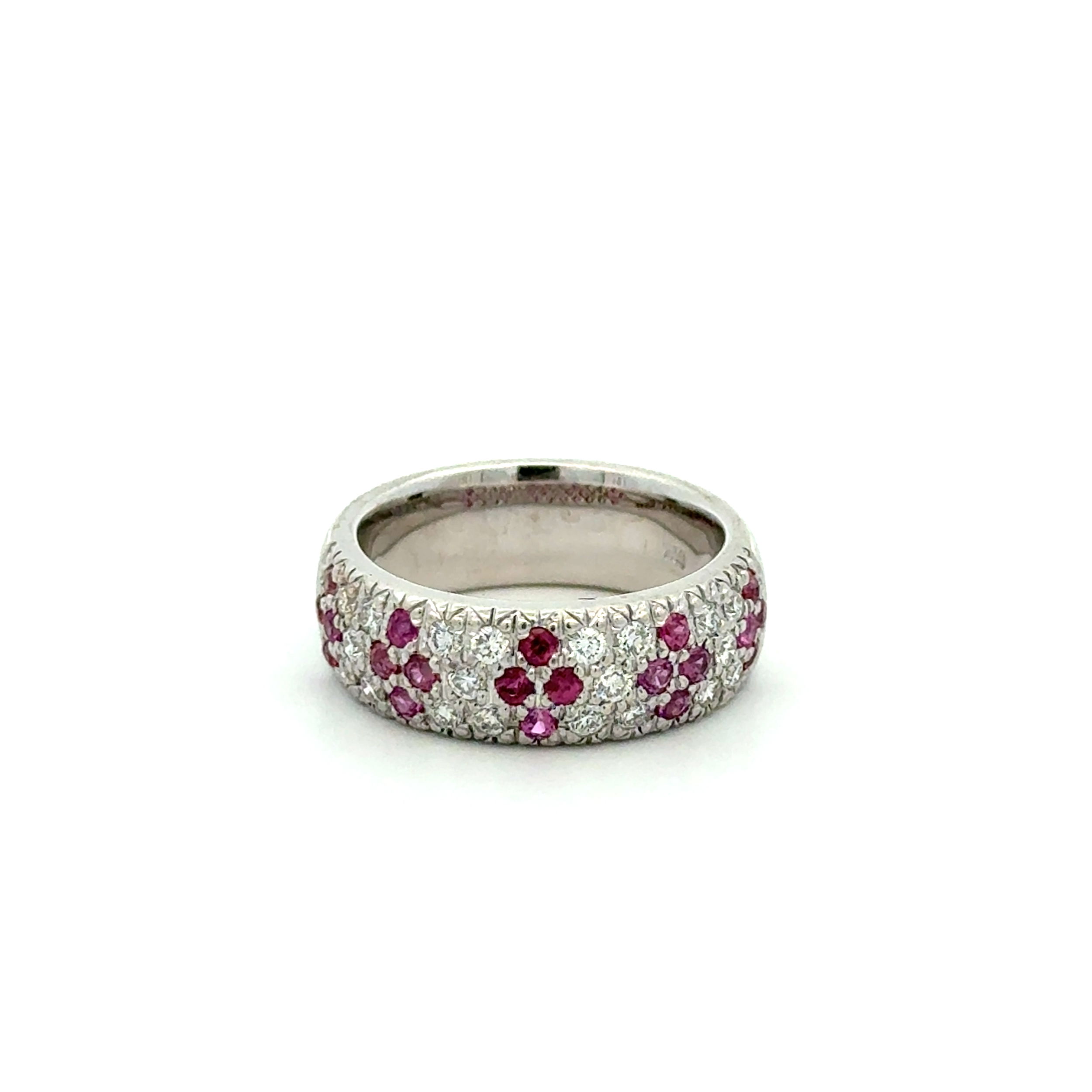 Platinum .65tcw RBC Diamond & .75tcw Ruby Halfway 7mm Band Ring 10.6g, s7 Platinum .65tcw RBC Diamond & .75tcw Ruby Halfway 7mm Band Ring 10.6g, s7