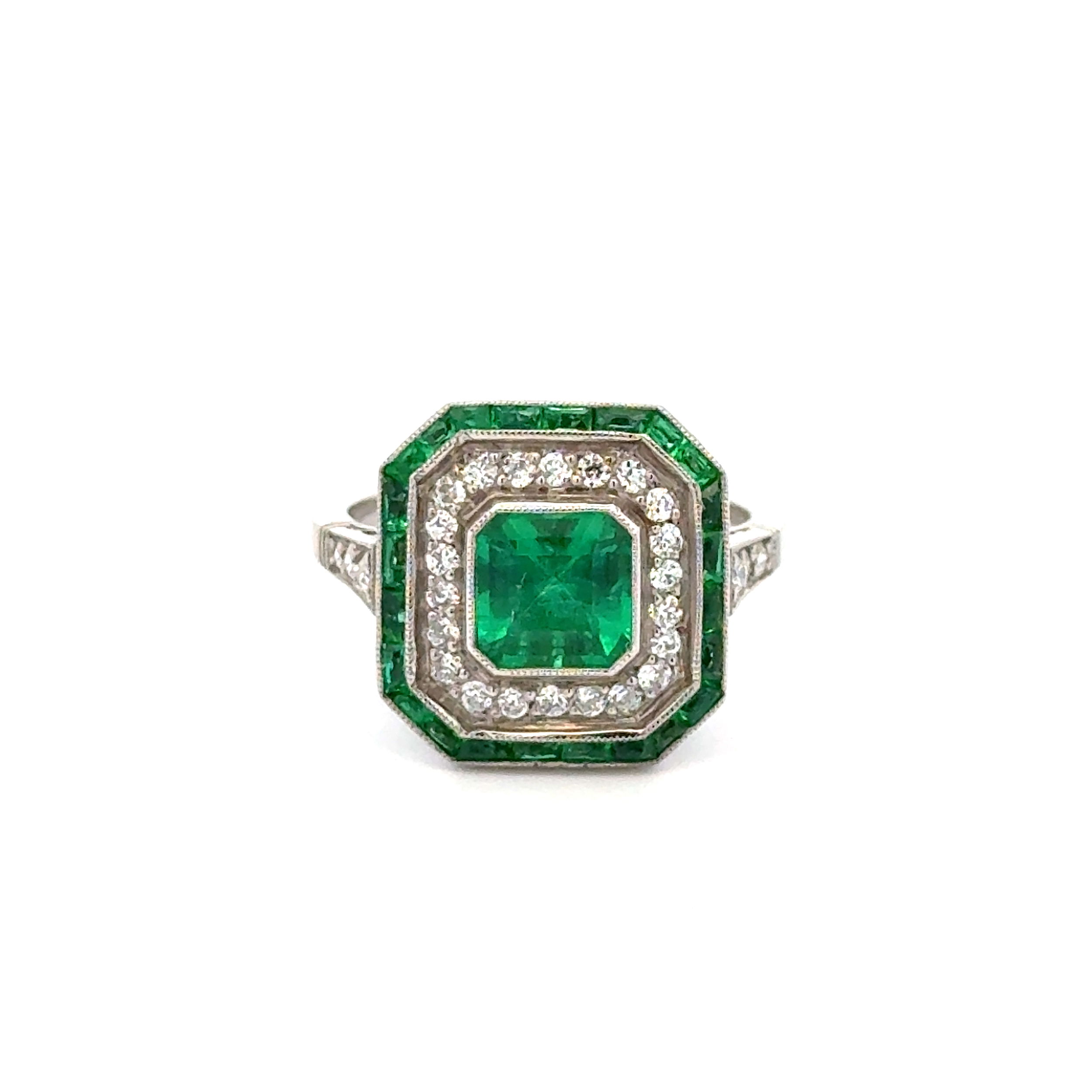 Platinum 1.18ct Brazilian Emerald GIA, .38tcw Diamond & 1.00tcw Emerald Halo Ring 7.2g, s7