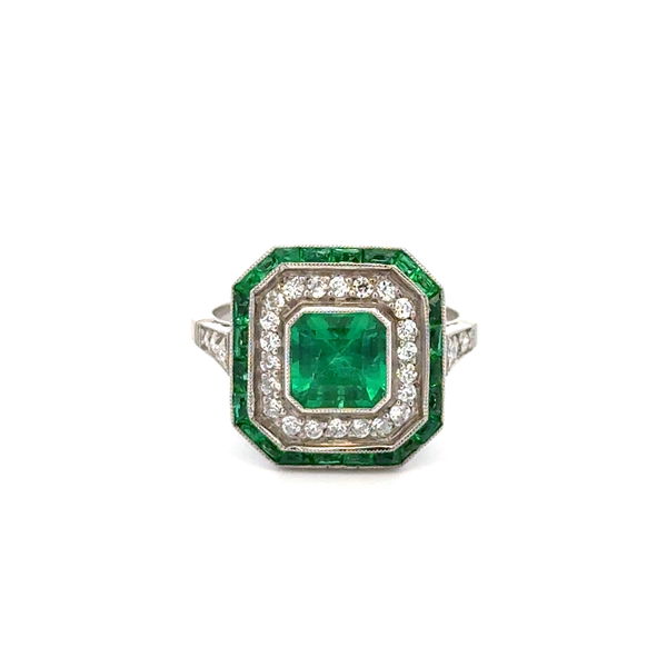 Closeup photo of Platinum 1.18ct Brazilian Emerald GIA, .38tcw Diamond & 1.00tcw Emerald Halo Ring 7.2g, s7