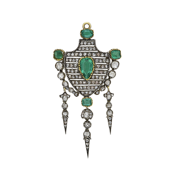 Closeup photo of Silver on 14K Victorian 1.50ct Columbian Minor Emerald, 1.50tcw Diamond & 1.40tcw Emerald Pendant GIA on 14K WG Chain 9.8g, 16"