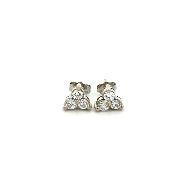 Closeup photo of 14K WG 3 Stone .70tcw RBC Diamond Cluster Stud Earrings 1.9g