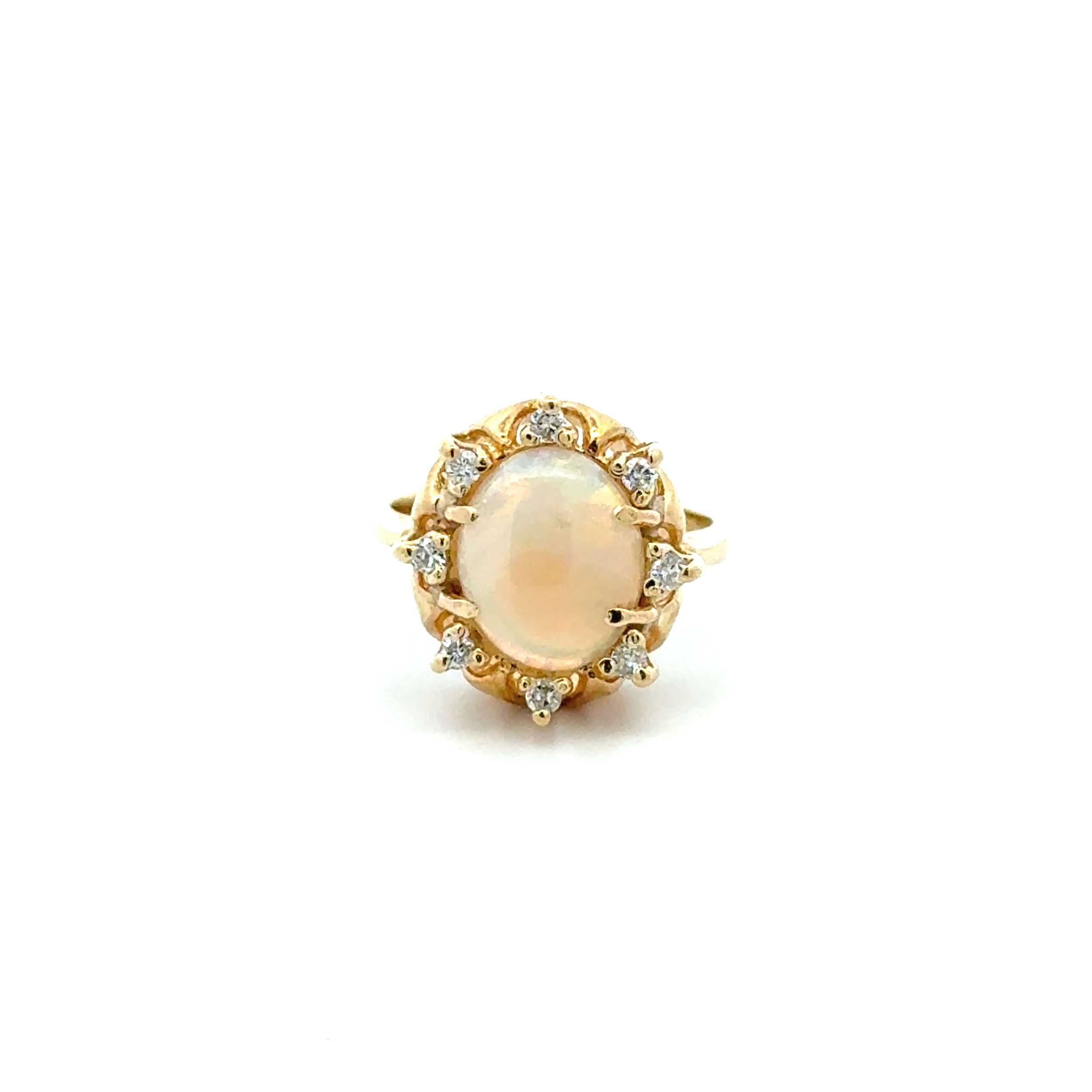 14K YG 2ct White Opal & .10tcw RBC Diamond Ring 5.3g, s5.75