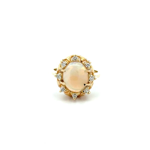 Closeup photo of 14K YG 2ct White Opal & .10tcw RBC Diamond Ring 5.3g, s5.75