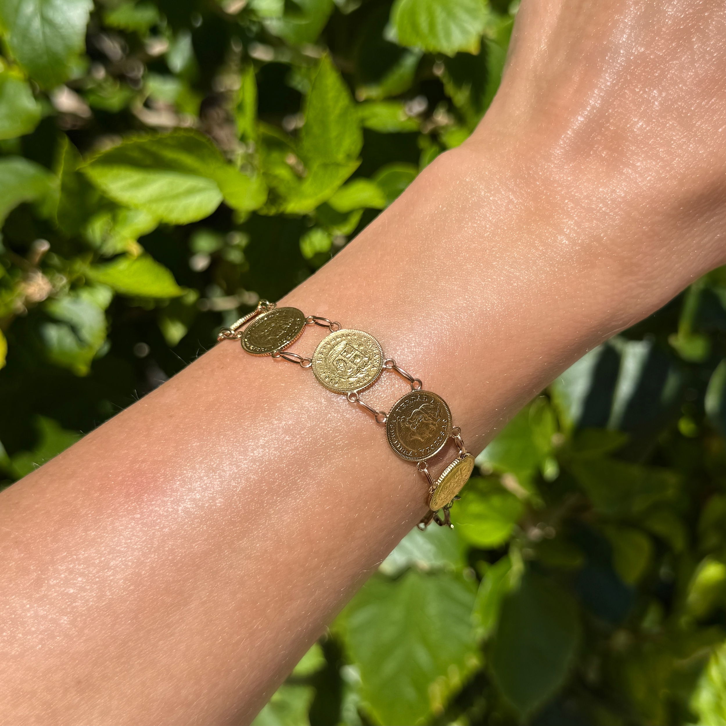22K & 14K 9 - c1919 1/5 Libra Peruvian Coin Bracelet 16.6g, 7"