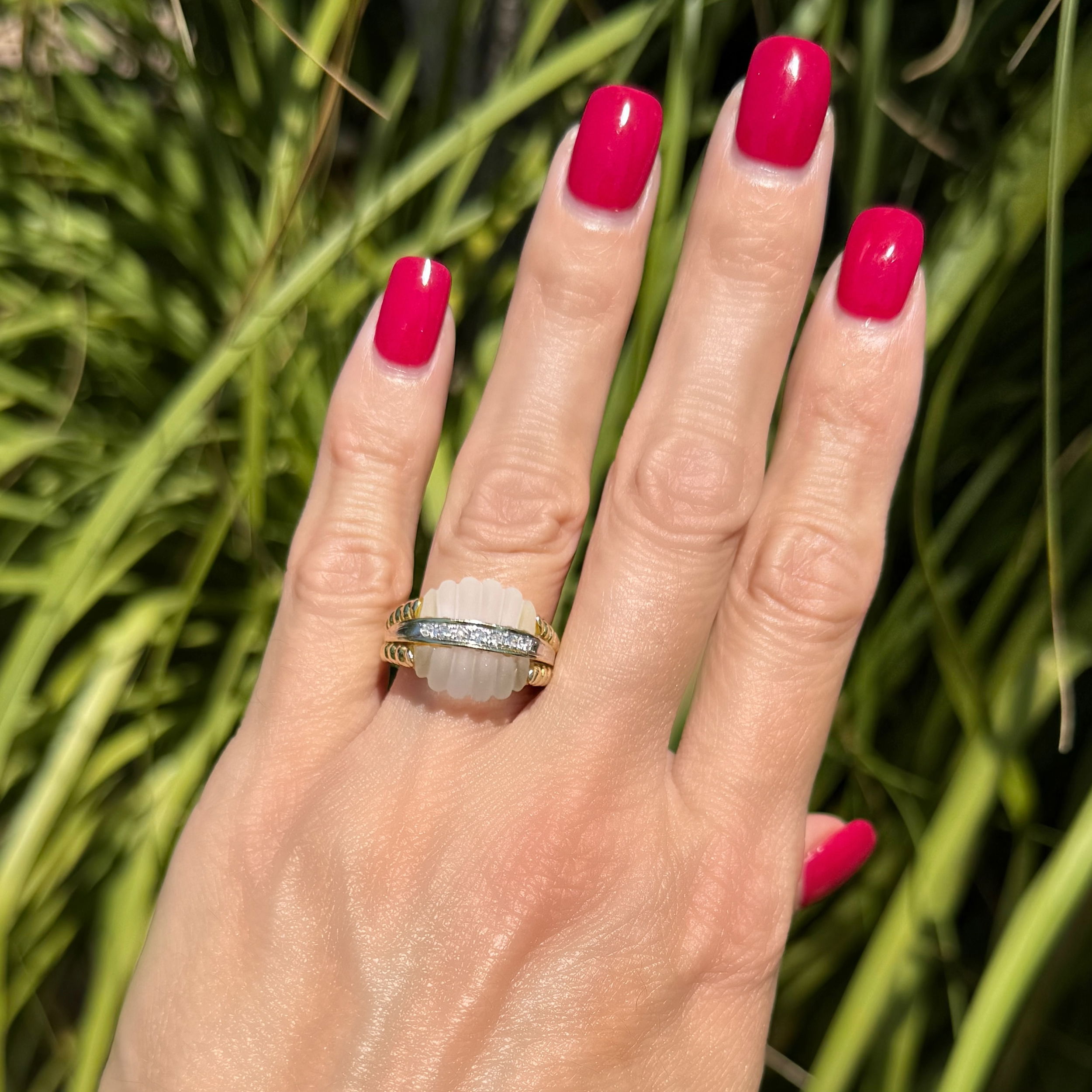14K YG Rock Quartz & .12tcw Diamond Rope Split Shank Ring 10.7g, s6.75