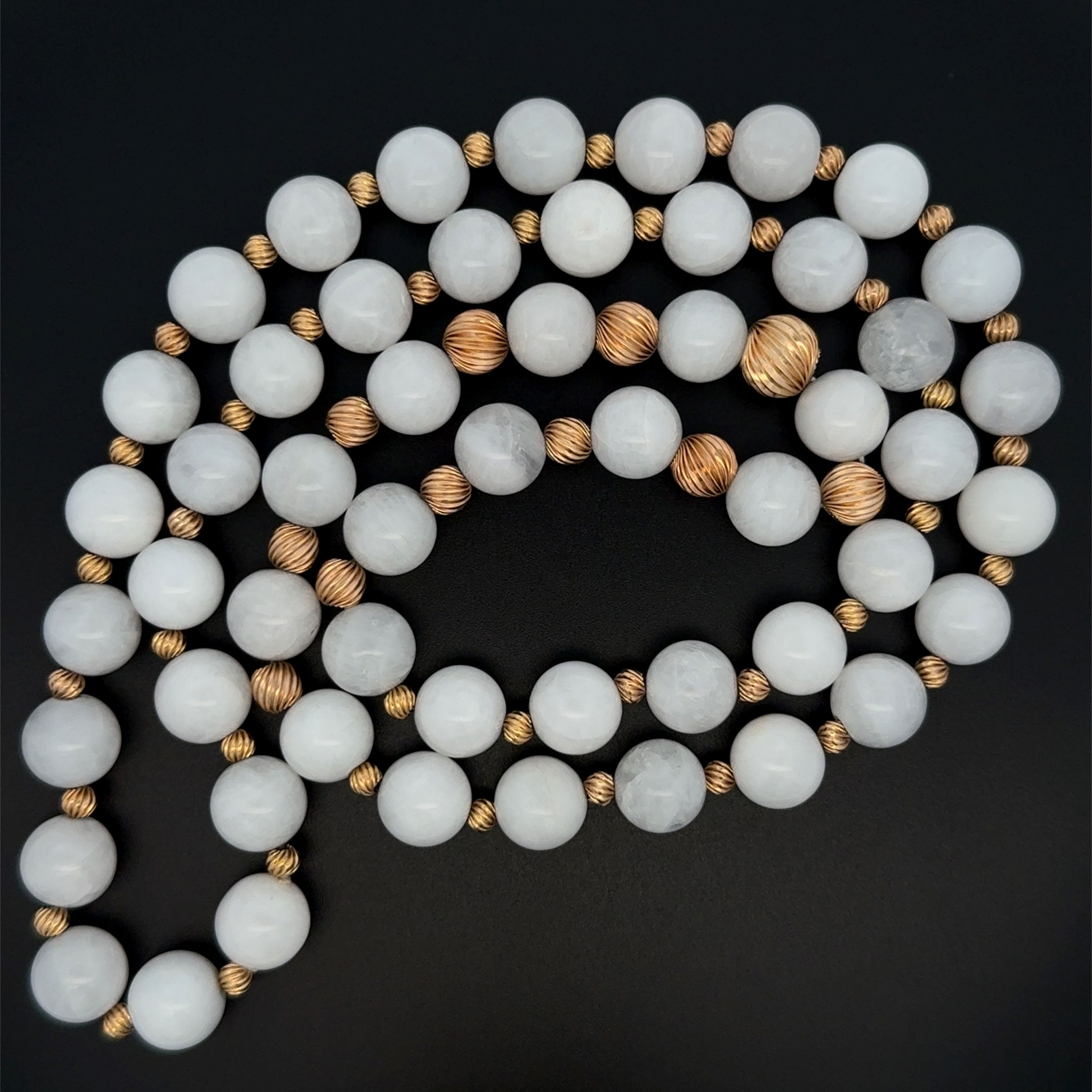 14K YG 11.75mm Round White Quartz Bead & Gold Bead Necklace 121.0g, 32" 14K YG 11.75mm Round White Quartz Bead & Gold Bead Necklace 121.0g, 32"