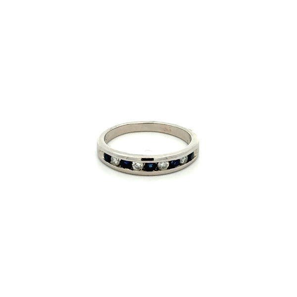 Closeup photo of Platinum Alternating .12tcw Diamond & .20tcw Sapphire 4mm Band Ring 5.0g, s7